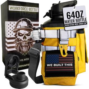 Iron Infidel Workforce Water Bottle - 64 oz Insulated Stainless Steel | Half Gallon Vacuum Water Jug | Paracord Handle, Removable Sleeve | Large Thermal Flask | Hiking, Camping, Workouts (Black)