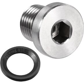 uxcell Stainless Steel Inner Hex Head M12x1.25 Pipe Fitting Plug with Seal Ring for Terminate Pipe Ends