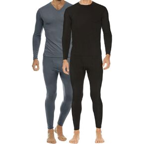 Thermajohn Long Johns V and Crew Set Size XS Charcoal & Black