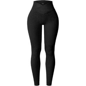 YOAKUKA Yoga Ribbed Leggings for Women High Waisted Tummy Control Seamless Butt Lifting Crossover Workout Gym Athletic Pants