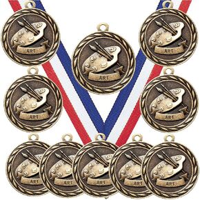 Express Medals Various 10 Pack Styles of Art Award Medals with Neck Ribbons Trophy Award Prize Gift