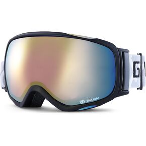 OTG Ski Goggles, Over Glasses Ski Goggles for Men Women, Spherical Lens 100% UV Protection Anti Fog OTG Winter Snow Goggles,for Snowmobile Skiing Skating, Pink Lens + Gold Revo, YG-48