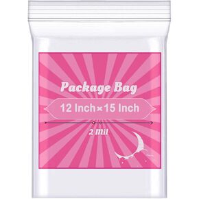 12" x 15"(200 Count), 2 Mil Heavy Duty Reclosable Ziplock Poly Bags, Clear Big Plastic Storage Bag, With Resealable Lock Seal Zipper for Packaging Clothes, T-Shirts...
