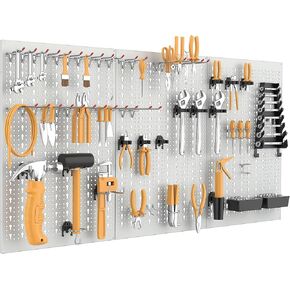 Pegboard Wall Organizer with Pegboard Hooks, 24x48 Tool Organizer Pegboard System for Garage, Workbench, Shed Modular Peg Board Organizer Board with Hooks(Black)
