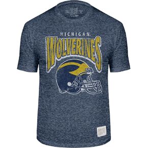 Michigan Wolverines Script Over Helmet Vintage Navy T-Shirt (US, Alpha, X-Large, Regular, Regular, Navy, Michigan Wolverines)