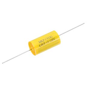 PATIKIL 4uF 250 V Frequency Divider Capacitor, 1 Pcs Axial Audio Speaker Crossover Step-Less Film Capacitor MKP Capacitor for Audio Equipment Appliances, Yellow