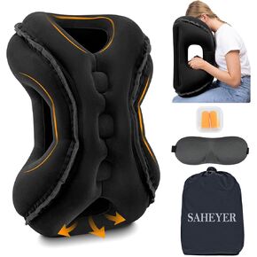 SAHEYER Inflatable Travel Pillows, New Upgrade Inflatable Airplane Pillow for Sleeping Rest Avoid Neck and Shoulder Pain, Inflatable Neck Pillow with Free Eye Mask and Earplugs (Grey)