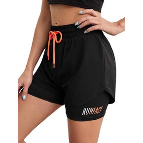 Verdusa Women's Drawstring Waist 2 in 1 Athletic Shorts Workout Gym Yoga Shorts