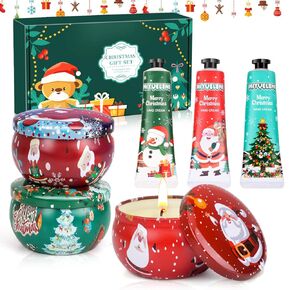 Christmas Gifts for Women,Scented Candles & Hand Cream Lotion Set, Birthday Gift Baskets for Women, Relaxing SPA Set, Personalized Stocking Stuffers for Mom Adults Coworkers Teacher Wife Nurse