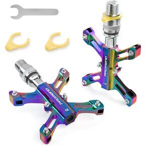 CNC Aluminum Alloy Quick-Release Bike Pedals, Anti-Slip Triple Bearing Pedals for BMX, Folding Bikes, and Road Bikes - Lightweight and Durable, Rainbow Finish