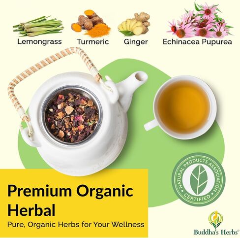 Buddha's Herbs Organic Echinacea Herbal Tea Supplement, Immune Support Supplement with Zinc, Turmeric, Ginger & Lemongrass (2 Pack, 44 Tea Bags) in Saudi Arabia