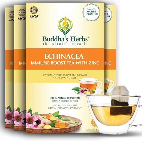 Buddha's Herbs Organic Echinacea Herbal Tea Supplement, Immune Support Supplement with Zinc, Turmeric, Ginger & Lemongrass (2 Pack, 44 Tea Bags) in Saudi Arabia