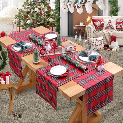 2 Packs Red Table Runner Christmas Table Runner 13x84 Inch Buffalo Plaid Table Linens Check Kitchen Dining Party Table Decoration in Saudi Arabia
