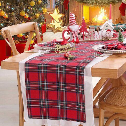 2 Packs Red Table Runner Christmas Table Runner 13x84 Inch Buffalo Plaid Table Linens Check Kitchen Dining Party Table Decoration in Saudi Arabia
