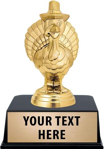 Crown Awards Turkey Trophies with Custom Engraving, 5.5" Personalized Pilgrim Turkey Trophy On Black Base Prime in Saudi Arabia