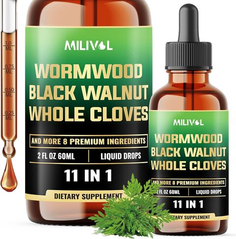 11in1 Wormwood Liquid Drops - Black Walnut Wormwood Liquid Extract with Black Walnut Hull, Whole Cloves and 8 More Herbs - 60 Days - 2 Fl Oz in Kuwait