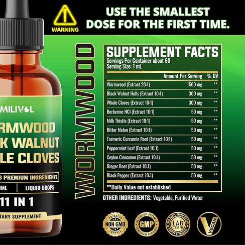 11in1 Wormwood Liquid Drops - Black Walnut Wormwood Liquid Extract with Black Walnut Hull, Whole Cloves and 8 More Herbs - 60 Days - 2 Fl Oz in Kuwait