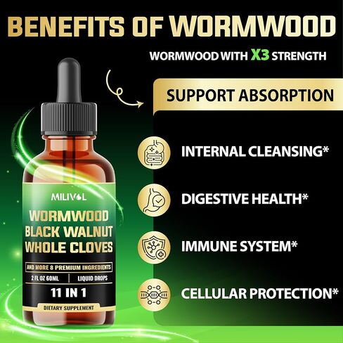 11in1 Wormwood Liquid Drops - Black Walnut Wormwood Liquid Extract with Black Walnut Hull, Whole Cloves and 8 More Herbs - 60 Days - 2 Fl Oz in Kuwait