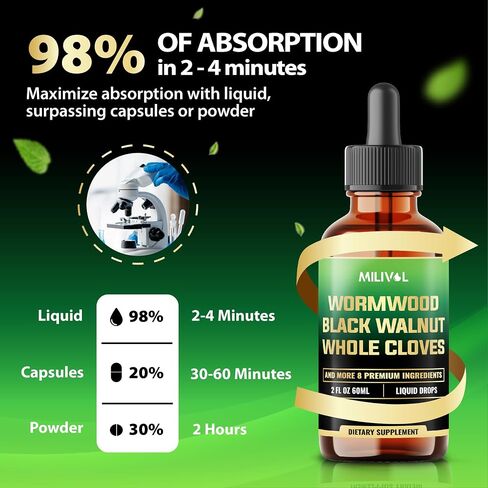 11in1 Wormwood Liquid Drops - Black Walnut Wormwood Liquid Extract with Black Walnut Hull, Whole Cloves and 8 More Herbs - 60 Days - 2 Fl Oz in Kuwait