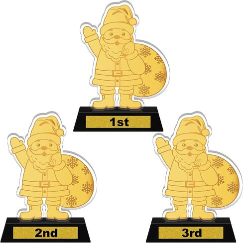 3 Pcs Acrylic Trophy 5.3" 1st 2nd 3rd Christmas Trophies for Christmas Party Trophy Award, Black Acrylic Base in Saudi Arabia