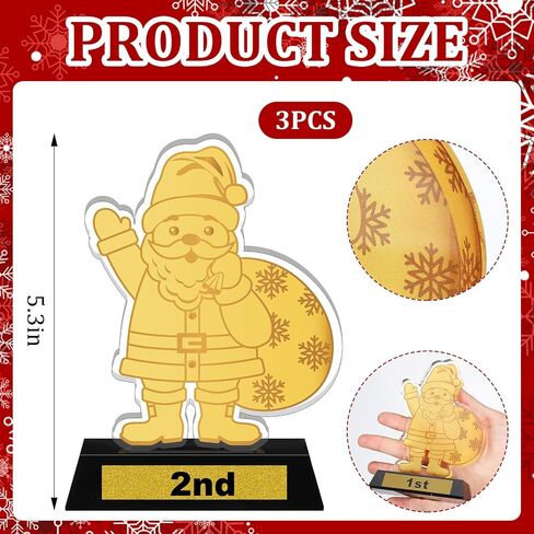 3 Pcs Acrylic Trophy 5.3" 1st 2nd 3rd Christmas Trophies for Christmas Party Trophy Award, Black Acrylic Base in Saudi Arabia