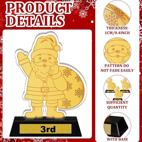 3 Pcs Acrylic Trophy 5.3" 1st 2nd 3rd Christmas Trophies for Christmas Party Trophy Award, Black Acrylic Base in Saudi Arabia