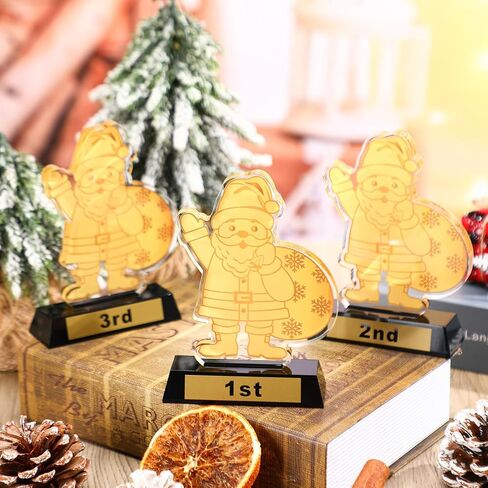 3 Pcs Acrylic Trophy 5.3" 1st 2nd 3rd Christmas Trophies for Christmas Party Trophy Award, Black Acrylic Base in Saudi Arabia