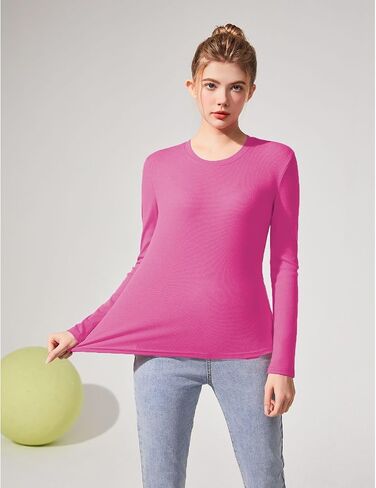 Ribbed Knit Long Sleeve Shirts for Women Slim Fitted Crewneck Tee Tshirts Casual Basic Tops Tight Undershirts in Saudi Arabia