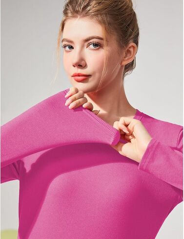 Ribbed Knit Long Sleeve Shirts for Women Slim Fitted Crewneck Tee Tshirts Casual Basic Tops Tight Undershirts in Saudi Arabia