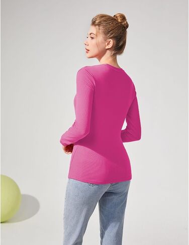 Ribbed Knit Long Sleeve Shirts for Women Slim Fitted Crewneck Tee Tshirts Casual Basic Tops Tight Undershirts in Saudi Arabia