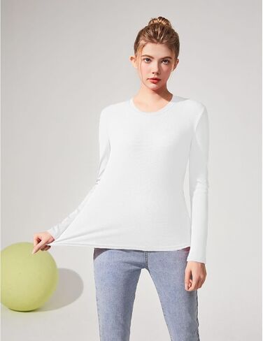 قمصان مضلعة متماسكة طويلة الأكمام للنساء سليم المجهزة Crewneck تي شيرت بلايز عادية الأساسية بلايز ضيق الملابس الداخلية in Saudi Arabia