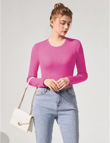 Ribbed Knit Long Sleeve Shirts for Women Slim Fitted Crewneck Tee Tshirts Casual Basic Tops Tight Undershirts in Saudi Arabia