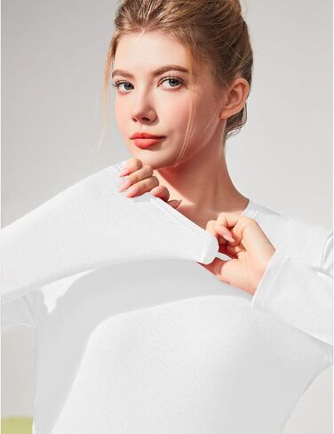 قمصان مضلعة متماسكة طويلة الأكمام للنساء سليم المجهزة Crewneck تي شيرت بلايز عادية الأساسية بلايز ضيق الملابس الداخلية in Saudi Arabia