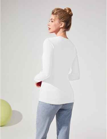 قمصان مضلعة متماسكة طويلة الأكمام للنساء سليم المجهزة Crewneck تي شيرت بلايز عادية الأساسية بلايز ضيق الملابس الداخلية in Saudi Arabia