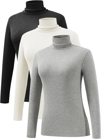 Xelky Long Sleeve Turtleneck for Women Ribbed Pullover Mock Neck Shirt Casual Basic Lightweight Base Layer Sweater 3 Packs in Saudi Arabia