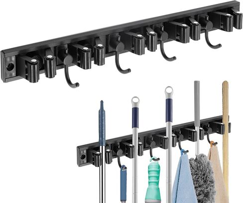 Mop and Broom Holder Wall Mount - Broom organizer wall mount - Mop Holder Wall Mount - Broom Hanger - 9.8 Oz, Stainless Steel - 2 Installation Ways, Maximum Load 20kg, Adjustable 5 Racks and 4 Hooks in Saudi Arabia