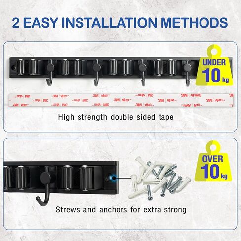 Mop and Broom Holder Wall Mount - Broom organizer wall mount - Mop Holder Wall Mount - Broom Hanger - 9.8 Oz, Stainless Steel - 2 Installation Ways, Maximum Load 20kg, Adjustable 5 Racks and 4 Hooks in Saudi Arabia