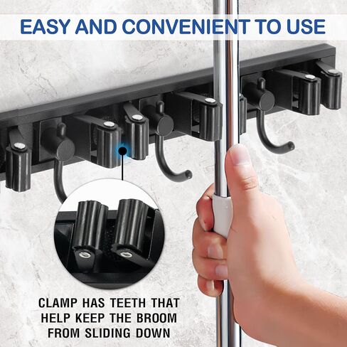 Mop and Broom Holder Wall Mount - Broom organizer wall mount - Mop Holder Wall Mount - Broom Hanger - 9.8 Oz, Stainless Steel - 2 Installation Ways, Maximum Load 20kg, Adjustable 5 Racks and 4 Hooks in Saudi Arabia