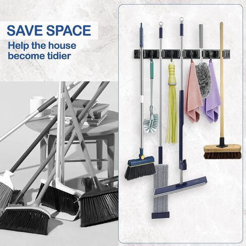 Mop and Broom Holder Wall Mount - Broom organizer wall mount - Mop Holder Wall Mount - Broom Hanger - 9.8 Oz, Stainless Steel - 2 Installation Ways, Maximum Load 20kg, Adjustable 5 Racks and 4 Hooks in Saudi Arabia
