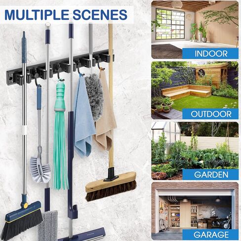 Mop and Broom Holder Wall Mount - Broom organizer wall mount - Mop Holder Wall Mount - Broom Hanger - 9.8 Oz, Stainless Steel - 2 Installation Ways, Maximum Load 20kg, Adjustable 5 Racks and 4 Hooks in Saudi Arabia