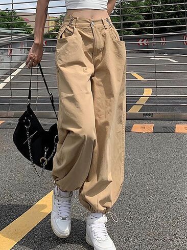Women Hiking Cargo Pants Lightweight Adjustable Waist Baggy Parachute Pants Y2K Jogger in Saudi Arabia