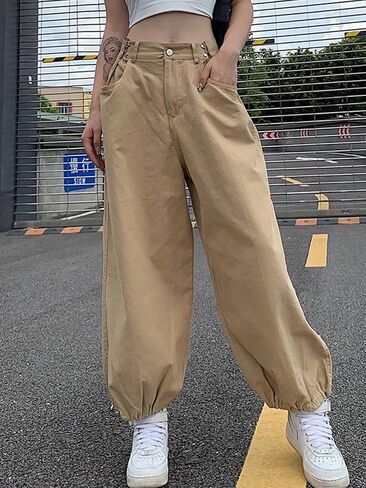 Women Hiking Cargo Pants Lightweight Adjustable Waist Baggy Parachute Pants Y2K Jogger in Saudi Arabia