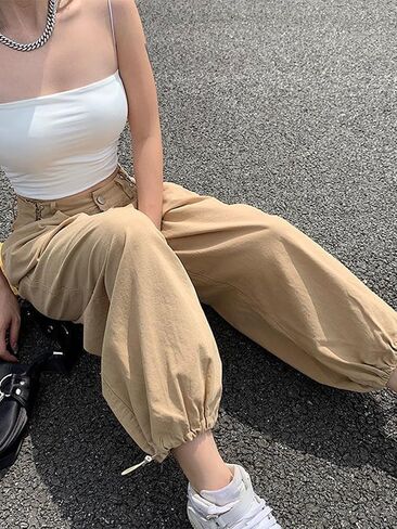 Women Hiking Cargo Pants Lightweight Adjustable Waist Baggy Parachute Pants Y2K Jogger in Saudi Arabia