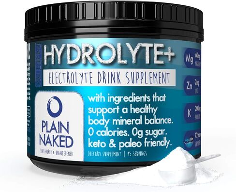 Paleo Pro HYDROLYTE+ مزيج مشروب مسحوق إلكتروليت، مكمل ترطيب، 0 جرام سكر، 0 جرام كربوهيدرات، صديق للكيتو وباليو، 45 وجبة، بدون مكونات صناعية (عادي بدون نكهة) in Saudi Arabia