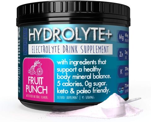 Paleo Pro HYDROLYTE+ مزيج مشروب مسحوق إلكتروليت، مكمل ترطيب، 0 جرام سكر، 0 جرام كربوهيدرات، صديق للكيتو وباليو، 45 وجبة، بدون مكونات صناعية (عادي بدون نكهة) in Saudi Arabia