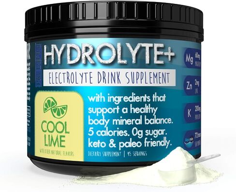 Paleo Pro HYDROLYTE+ مزيج مشروب مسحوق إلكتروليت، مكمل ترطيب، 0 جرام سكر، 0 جرام كربوهيدرات، صديق للكيتو وباليو، 45 وجبة، بدون مكونات صناعية (عادي بدون نكهة) in Saudi Arabia