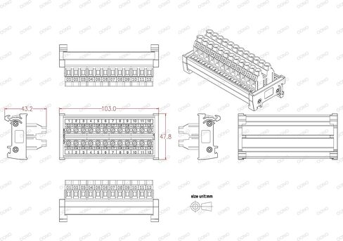 DIN السكك الحديدية جبل 30A / 300V 12 موقف وحدة توزيع كتلة المحطة الطرفية المسمار in Kuwait
