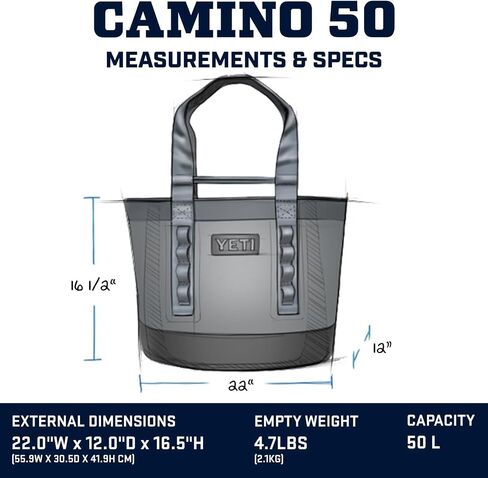 YETI Camino 50 Carryall مع فواصل داخلية، متعددة الأغراض، حقيبة حمل للقوارب والشاطئ، متينة ومقاومة للماء in Kuwait