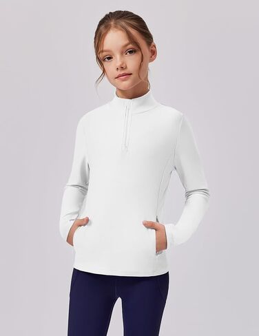 Zaclotre Girls Fleece Long Sleeve Shirts Half Zip Pullover Sweatshirt with Pockets Kids Athletic Winter Jacket in Kuwait