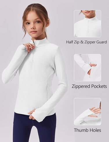 Zaclotre Girls Fleece Long Sleeve Shirts Half Zip Pullover Sweatshirt with Pockets Kids Athletic Winter Jacket in Kuwait
